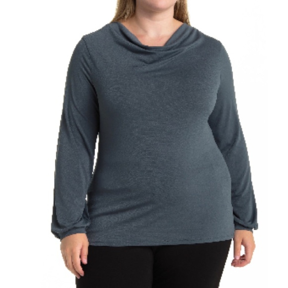 NWT Halogen Blouse Long Sleeve Slate Blue Stretch Top